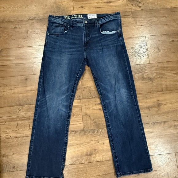 TK Axel Slim Boot Denim Mens Blue Jeans 38 x 32 Stretch  Med Wash Pocket Pants - Picture 1 of 4